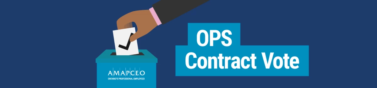 illustration of a hand dropping a ballot into a ballot box "OPS Contract Vote"