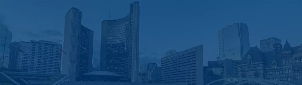 A panorama of Toronto City Council and surrounding buildings