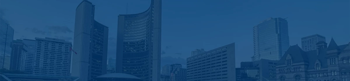 A panorama of Toronto City Council and surrounding buildings