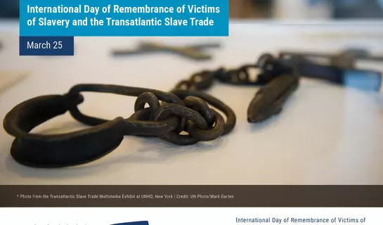 Social media shareable image of shackles on display at the Transatlantic Slave Trade Multimedia exhibit in New York