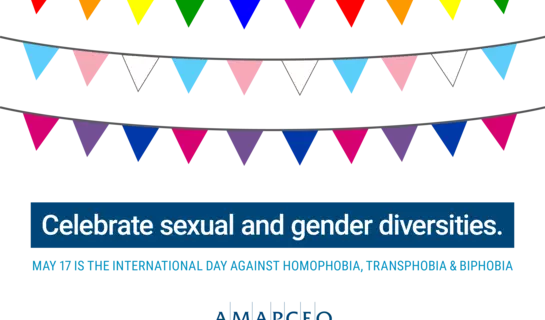 Colour triangle streamers with text "Celebrate sexual and gender diversities"