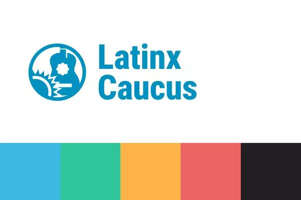 AMAPCEO Latinx Caucus logo, which consists of a sun and a guitar in a circle