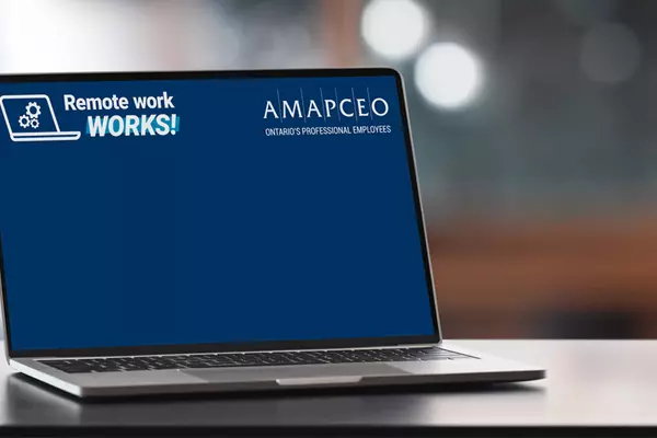 Image of laptop with Remote work Works virtual background
