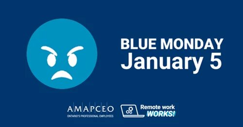 A graphic showing a blue angry face emoji and the words Blue Monday January 5