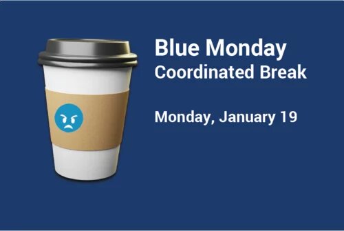 A coffee cup with a blue angry face emoji on it