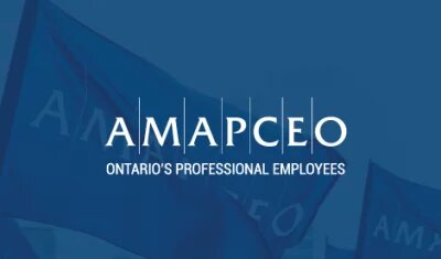 AMAPCEO logo overlaid on AMAPCEO flag with the words "Ontario's Professional Employees"