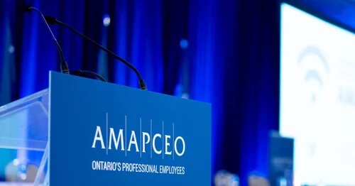 Image of AMAPCEO podium at Annual Delegates' Conference