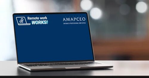 Image of laptop with Remote work Works virtual background