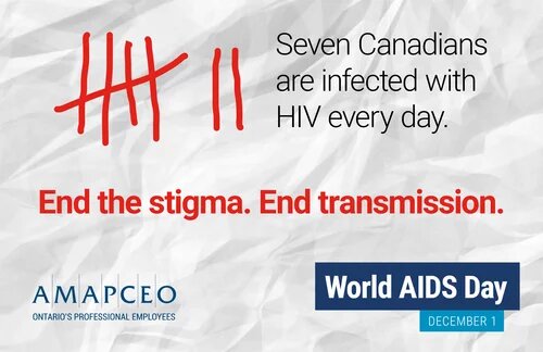 text that says, "Seven Canadians are infected with HIV everyday. End the stigma. End transmission."