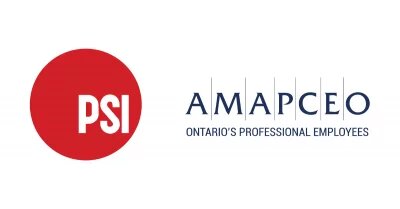 The Public Services International logo next to the AMAPCEO logo