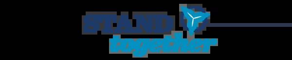 The text "Stand Together" in AMAPCEO navy blue and light blue, and an icon of a trillium