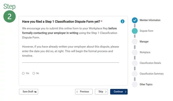Image of Step 2 - Reporting a Workplace Issue - Classification Issues