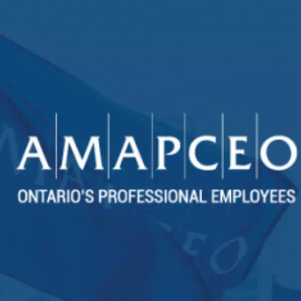 AMAPCEO logo overlaid on AMAPCEO flag with the words "Ontario's Professional Employees"