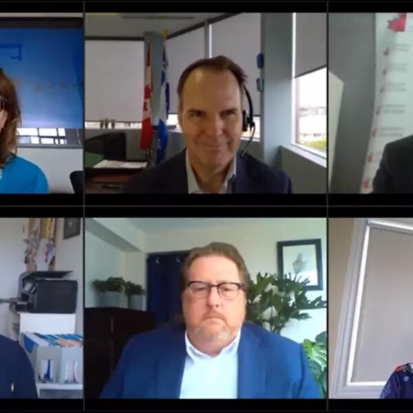 Zoom screenshot of Dave Bulmer and other speakers at the future of public service webinar