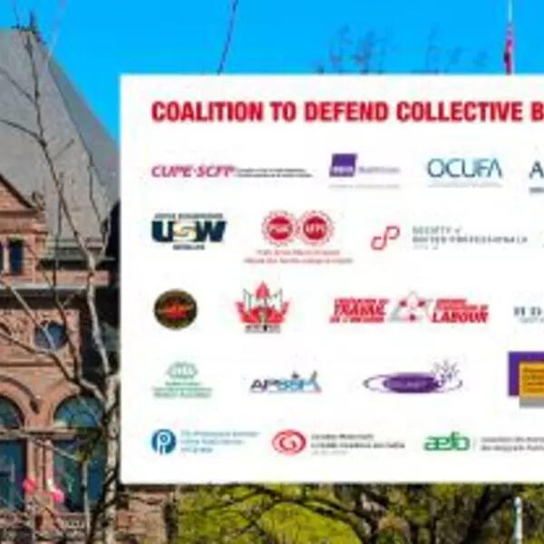 A photo of Queen's Park with the logos of all the unions participating in the coalition