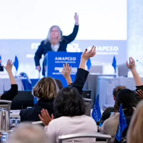 Image of Delegates facing stage and podium at the 2024 ADC