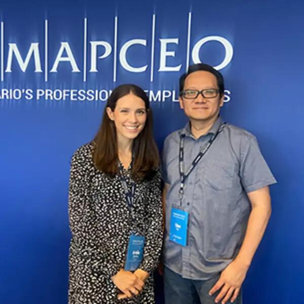 Image of FSRA Bargaining team members, Arielle Brenman and Chet Ng 