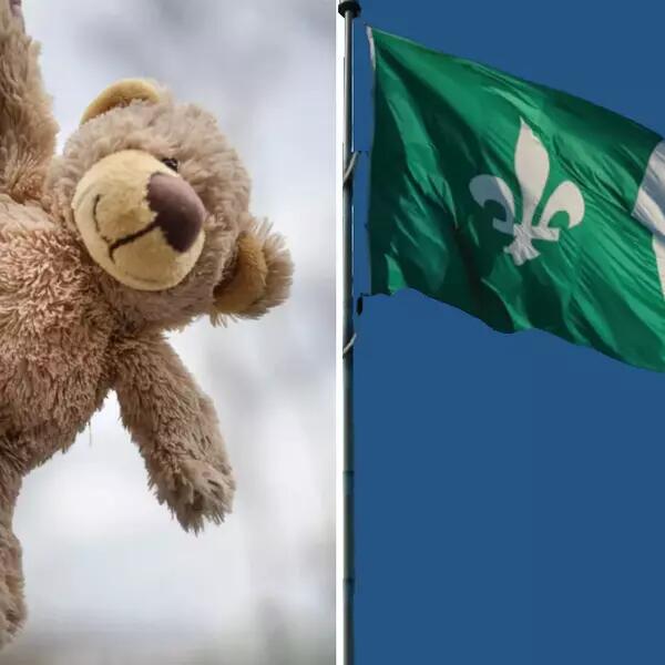 Image of teddy bear and Francophone flag - representing bargaining units: Ontario Ombudsman - Children &amp; Youth unit and Ontario Ombudsman French Language Services Unit