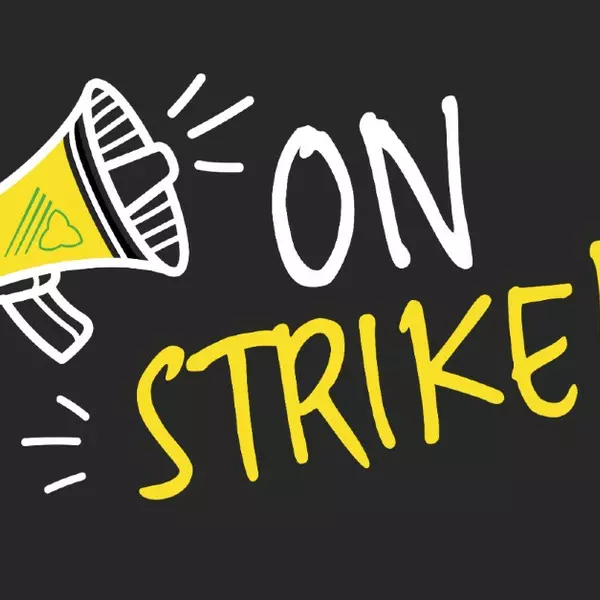 Graphic with OPSEU logo bullhorn and the words "On Strike"