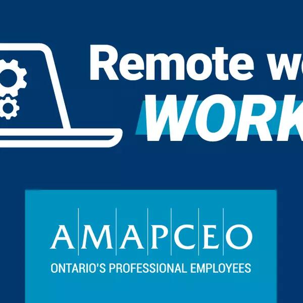 A laptop with a gear on it, next to text saying "Remote work WORKS!" and the AMAPCEO logo